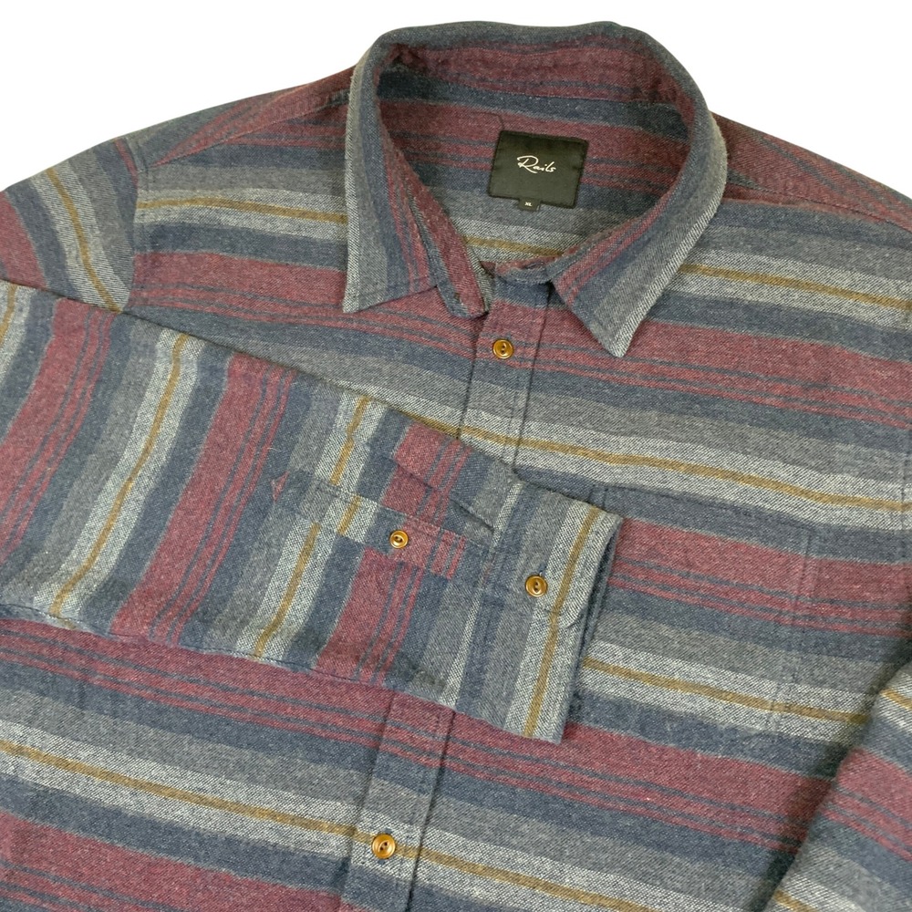 Rails Runson Arrowhead Canteen Flannel Shirt Men XL Blue Burgundy Striped Cotton